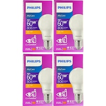Philips 8w 60w 2700k Sarı Işık E27 Duylu Klasik Led Ampul 4 Adet