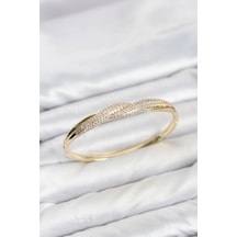 Gold Renk Zirkon Taşlı Sarmal Model Kadın Kelepçe Bileklik Çok Renkli