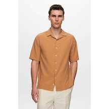 D'S Damat Ds Damat Relaxed Camel Gofre Kısa Kollu Kırışmaz Gömlek 0HC02ORT01313 Camel