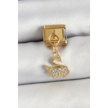 Nova Bazaar 316l Çelik Sallantılı Zirkon Taşlı Kuğumodel Gold Renk Nomination Charm Altın