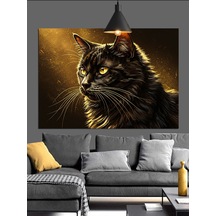 Sarı Gözlü Siyah Kedi Dekoratif Kanvas - Mdf Ahşap Tablo