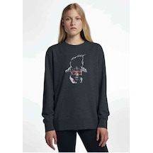 Draven Baskılı Füme Antrasit Kadın Sweatshirt