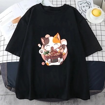 Tarzsokak Beyaz Neko Dog Köpek Japon Tarzı Bluz Yaz Popüler Ka Siyah