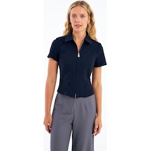 Stella Pulvis Lacivert Fermuarlı Slim Fit Kuplu Bluz