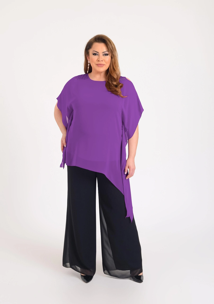 Lilas Xxl Büyük Beden Mürdüm Renkli Asimetrik Kesim Şifon Bluz Koyu Mürdüm Lilas Xxl Büyük Beden Mürdüm Renkli Asimetrik Kesim Şifon Bluz Koyu Mürdüm