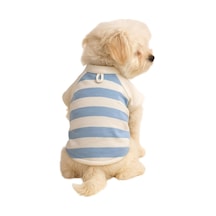 %100 Pamuk Kedi Ve Köpek Kıyafeti Mavi Beyaz Çizgili Basic T Shirt Xl
