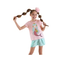 Denokids Mushi Deniz Kızı Kız Çocuk T-shirt Şort Takım Çok Renkli