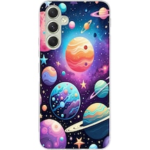 Samsung Galaxy A15 Uyumlu Uzay, Gezegen Ve Yıldız Desenli Baskılı Silikon Kılıf Renkli
