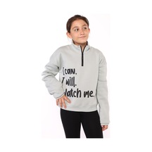 Toontoy Kız Çocuk Dik Yaka Fermuarlı Baskılı Sweatshirt Yeşil