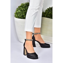 Fox Shoes Siyah Saten Kumaş Kalın Platform Topuklu Kadın Ayakkabı M404111804 Siyah