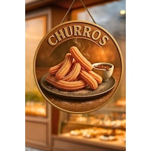 Churros Temalı İpli Ahşap Kapı Duvar Süsü, Pastane, Tatlı Dükkanı, Cafe Tablo Dekoru, 30 X 50 Cm