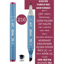 Çift Taraflı Profesyonel Çizim Kalemi Kalıcı Mürekkep Üçgen Gövde İnce Uç 1 Mm Kesik Uç 2-6mm Sketch 216-mor Kırmızı