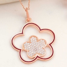 Gumush Gümüş Rose Çiçek Desenli Kadın Kolye