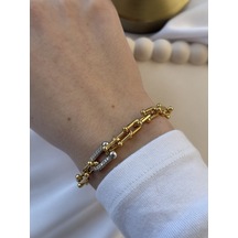 Çift Renk Tasarım Tıffany Bileklik Altın - Gümüş