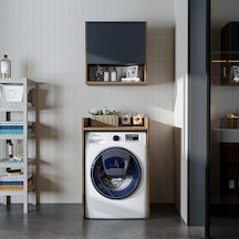 Çamaşır-kurutma Makinesi Dolabı+ Üst Dolabı, Banyo Dolabı 65 Cm Atlantik Çam - Antrasit