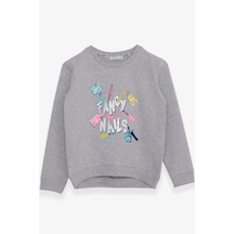 Breeze Kız Çocuk Sweatshirt Renkli Oje Baskılı 6-12 Yaş, Gri Melanj Gri