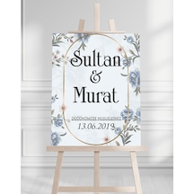 Söz Nişan Düğün İçin 50x70 Karşılama Panosu - Renkli Çiçek Tasarımlı 010 Beyaz