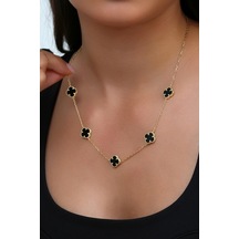 14k Altın Kaplamalı 925 Ayar Gümüş Granada Saray Yoncaları Kolye - Siyah Oniks 23182802 Altın