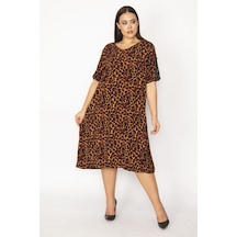 Şans Kadın Leo Dantel Detaylı V Yakalı Leopar Desenli Elbise 65n29933-leo Leopar