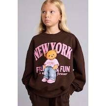 Defacto Relax Fit Bisiklet Yaka Ayıcık Baskılı Sweatshirt Kız Çocuk I4157a826aubn267 Kahve-bn267
