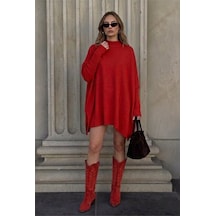 Onno Style Women Düz Triko Standart Panço Kırmızı