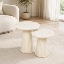 Ganni Home Angel 2 Li Zigon Sehpa Seti Beyaz Mermer Beyaz, Gold Detaylı Şık Ve Modern Tasarım