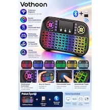 Zk-08 Rgb Işıklı Mini Kablosuz Klavye Touchpad Bluetooth Ve 2.4g Smart Tv Kumandası