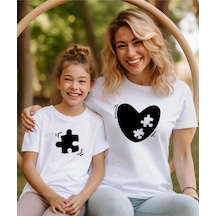 Aselinda Aile Kombin Tişört- Anne Kız Puzzle Kalp Baskılı Bisiklet Yaka Tişört/t-shirt Tek Adet Fiyatıdır. Beyaz-annekız