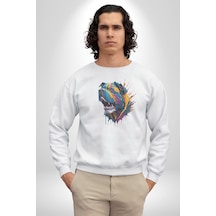 Köpek Saint Bernard Havlama Unisex Beyaz Baskılı Sweatshirt Beyaz