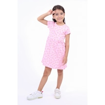 Toontoy Kız Çocuk Bel Kurdela Detaylı Komple Baskılı Elbise Açık Pembe