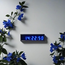 Saniyeli Dijital Led Duvar Ve Masa Saat Derece Ve Nem - Mavi Kasa Ölçüsü: 7x26 Cm