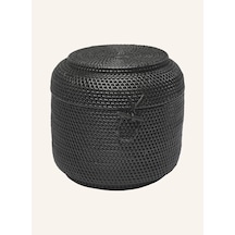 Aquanova Cıno Depolama Sepeti 8 L, Rattan, Kapaklı, 24 Cm Yükseklik, 33 Cm Çap Çamaşır Sepeti Siyah 24 X 33