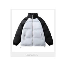 2025 Yeni Erkek Patchwork Pamuklu Dolgulu Ceket, Günlük Kalınlaştırılmış Dik Yaka Pamuklu Dolgulu Mont Gri