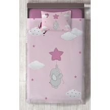 Mekta Home Bebek Ve Çocuk Odası Pembe Yıldızlı Fil Desenli Yatak Örtüsü Renkli