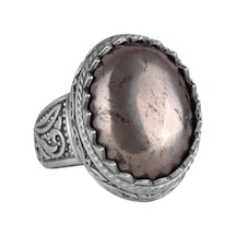 El Yapımı Pyrite Doğal Taş Yüzük - 925k Katı Gümüş Erkek Yüzüğü - Refah Manifestasyonu Tasarımı Gümüş