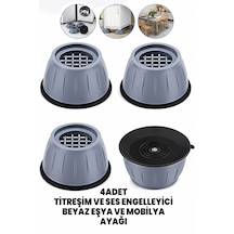 4 Adet Titreşim Engelleyici Ayak - Kaymaz Beyaz Eşya Mobilya Altlığı Ayağı - Sert Kaliteli Plastik Ses Giderici Ayak Gri