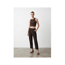 Quzu Beli Lastikli Pantolon Siyah Kahverengi
