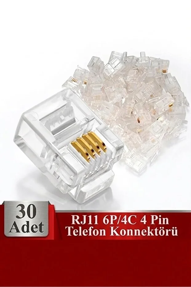 Rj11 4pin Jak 4p4c Telefon Kablosu Için Konnektör 4 Pinli Plug Altın Kaplama 4 Çekirdek 30 Adet