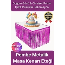 Premium Dekorasyon Püsküllü Işıltılı Doğum Günü Cinsiyet Partisi Pembe Masa Kenarı Eteği 70 250cm Diğer