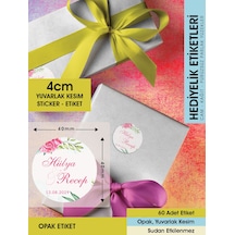 Pembe Gül Etiket Modeli, Ürünlerinize Özel 4cm - 60 Adet Opak Sticker Renkli