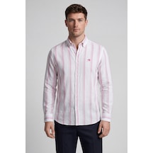 Bisse Pembe Regular Fit Pamuk Keten Uzun Paşa Yaka Gömlek Bsgmktn25329 D29