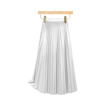 Kadın Pileli Etek Elastik Yüksek Bel A Kesim Uzun Etek Düz Renk Rahat Kumaş Çok Yönlü Etek Günlük Giyim Beyaz