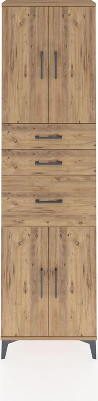 Arges Dolap 3 Raflı 3 Çekmeceli 4 Kapaklı 60x30x221 Çam-çam Çam