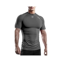 Ghassy Co. Erkek Premium Nefes Alabilen Hızlı Kuruma Koşu Fitness Reflektör Armalı Spor T-shirt 001 Füme