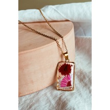 Soche Çelik Epoksi Pembe Çiçekli Kolye