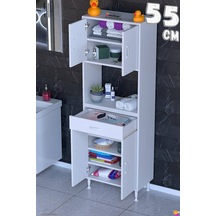 Arda 55 Cm 4 Kapaklı 7 Raflı Ve Çekmeceli Çok Amaçlı Banyo Dolabı 55 Cm