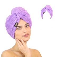Tekli Paket Mikrofiber Saç Havlusu 2 Düğmeli Saç Kurutma Bonesi Baş Havlusu Lila