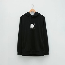 Kızgın Kedi Özel Tasarım Baskılı Kapüşonlu Sweatshirt Siyah
