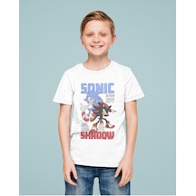 Sevbano Tasarım Sonic The Hedgehog Shadow Baskılı Unisex Çizgi Film Çocuk Beyaz