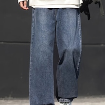 Willowhaven Gri Mavi Xl Erkek Hafif Yıkama Bol Kesim Düz Paça Orta Esnek Bel & Düğme Jeans Gri Mavi